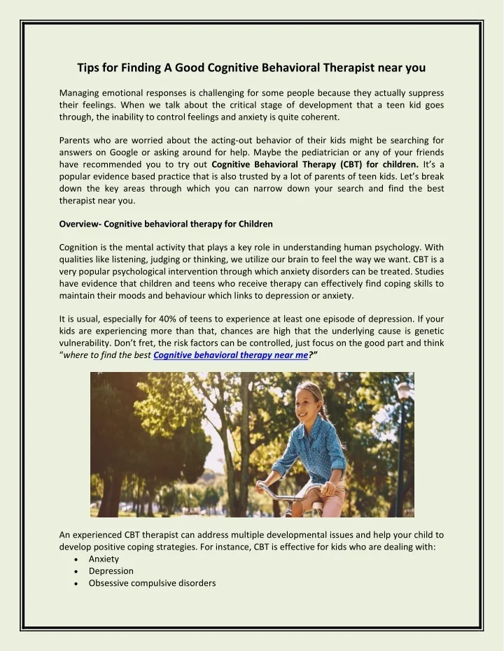 PPT Tips for Finding A Good Cognitive Behavioral Therapist near you