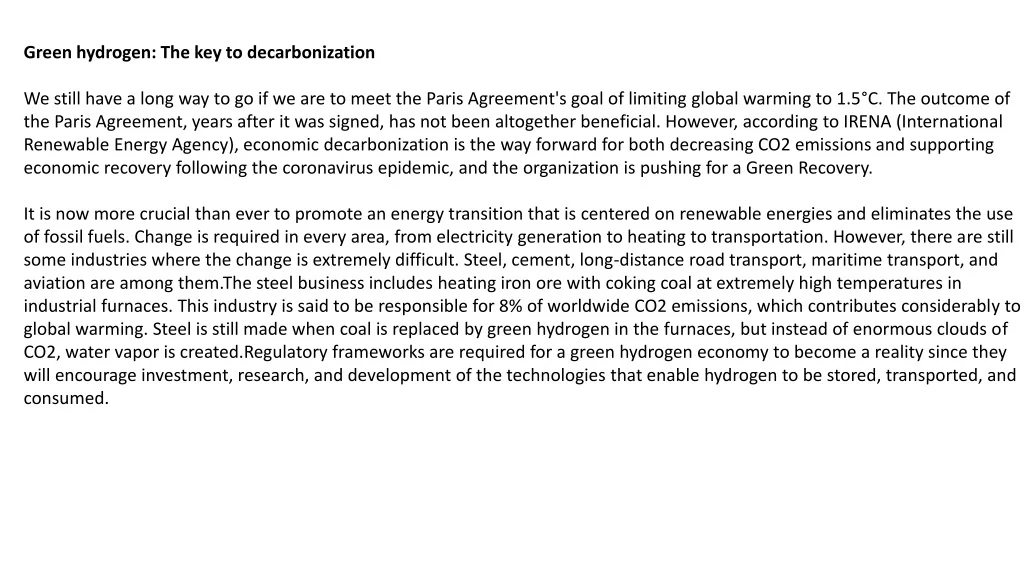PPT - GREEN HYDROGEN ECONOMY: A GLOBAL SHIFT TOWARDS SUSTAINABLE FUTURE ...