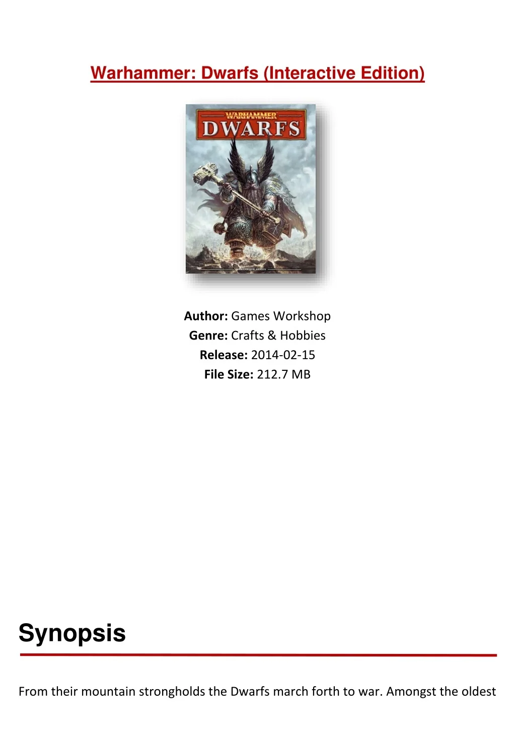 PPT - [PDF] Free Download Warhammer: Dwarfs (Interactive Edition) By ...