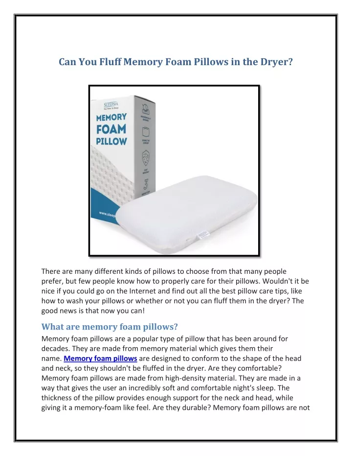 PPT Can You Fluff Memory Foam Pillows in the Dryer PowerPoint