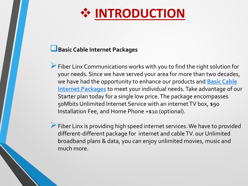 PPT Fiber Linx Basic Cable Packages PowerPoint Presentation