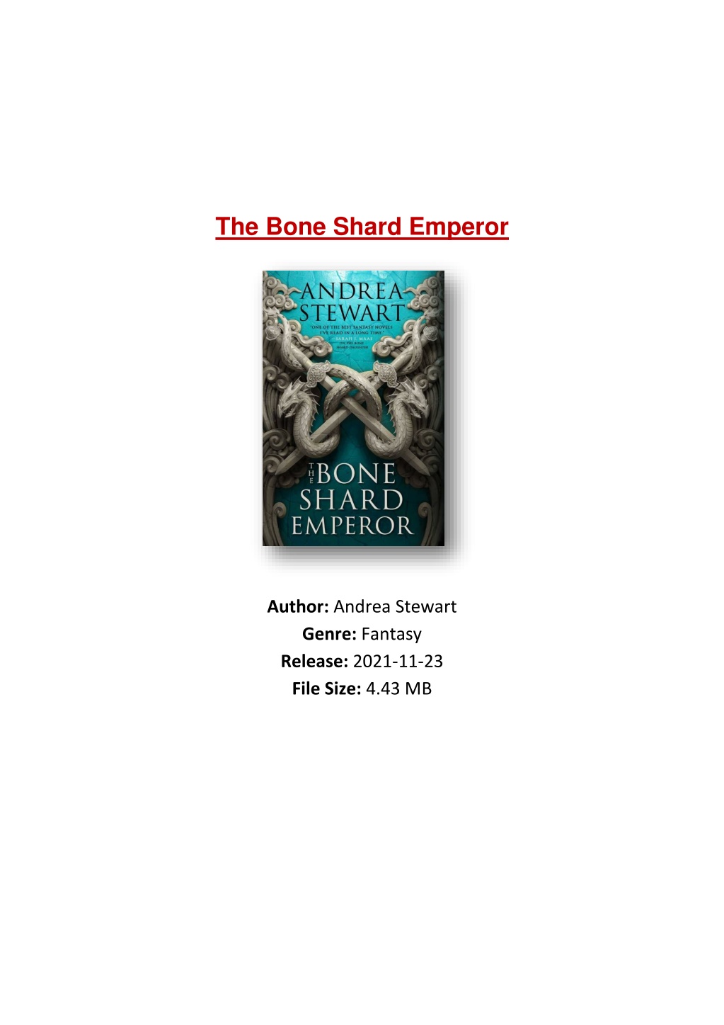 the bone shard emperor by andrea stewart the bone shard emperor by andrea stewart