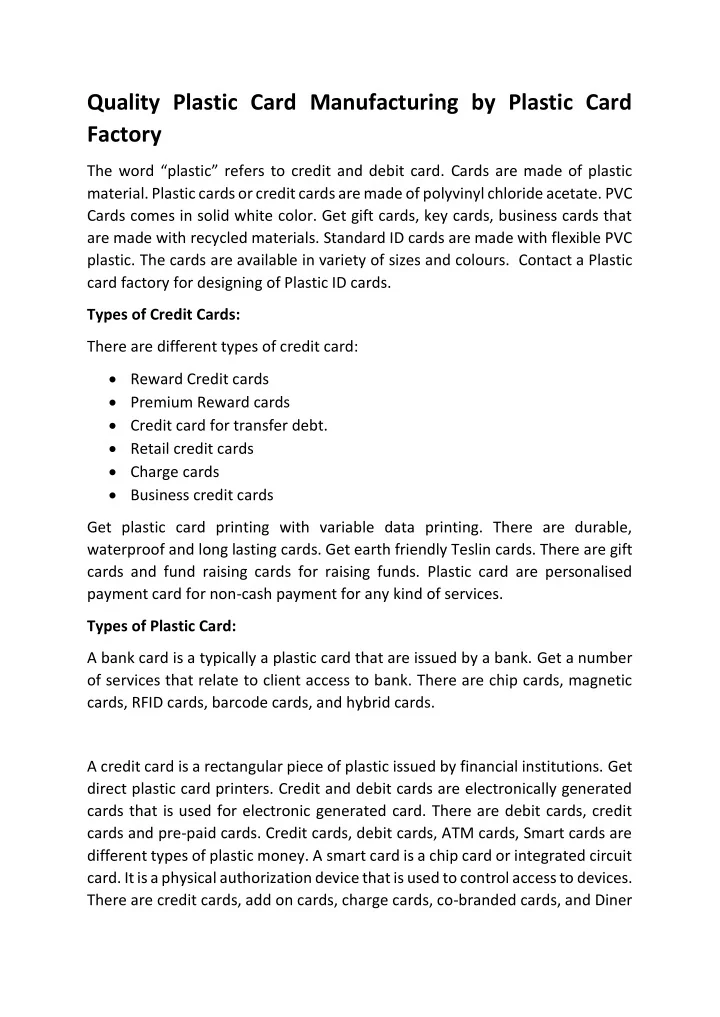 PPT Quality Plastic Card Manufacturing by Plastic Card Factory