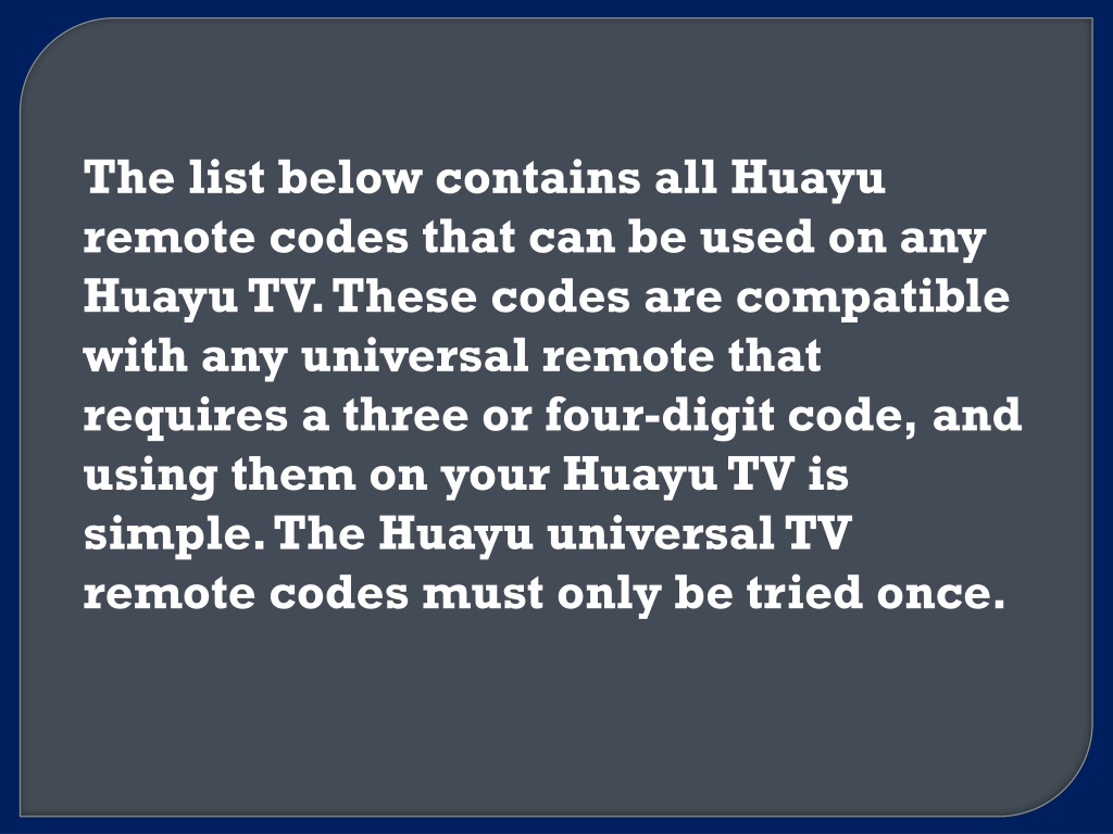 PPT - Huayu Universal Remote Codes And Setup Guide PowerPoint ...