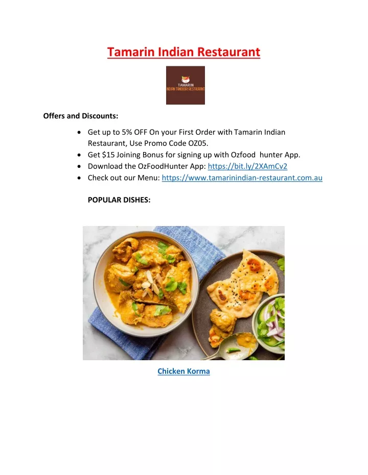 PPT - $5 Off - Tamarin Indian Restaurant Bathurst Menu, NSW PowerPoint ...