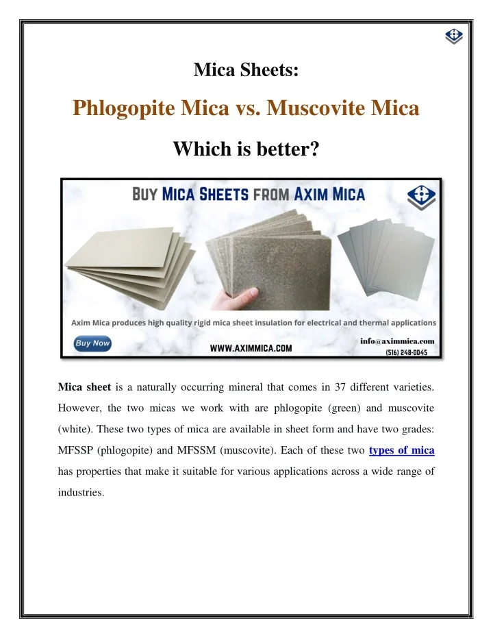 PPT Mica Sheet Phlogopite Mica vs. Muscovite Mica Which is better