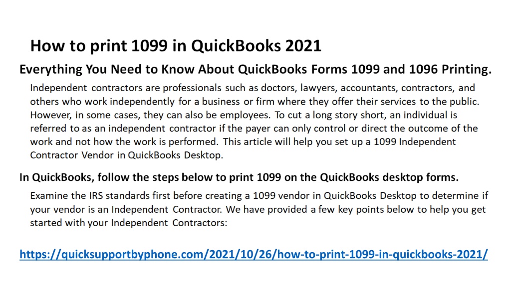 PPT QuickBooks Help Guide 1 800 242 0792 How To Print 1099 In 