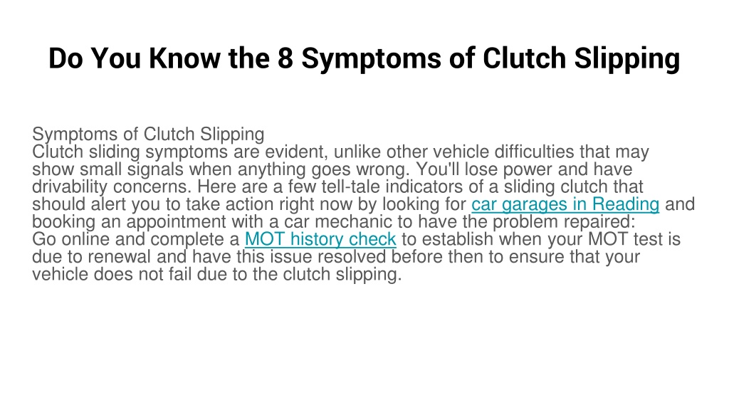 PPT Do You Know the 8 Symptoms of Clutch Slipping PowerPoint