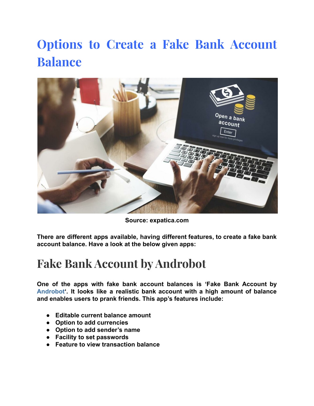 create a fake bank account online