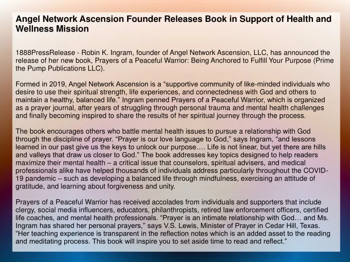 angel network ascension founder releases book n.