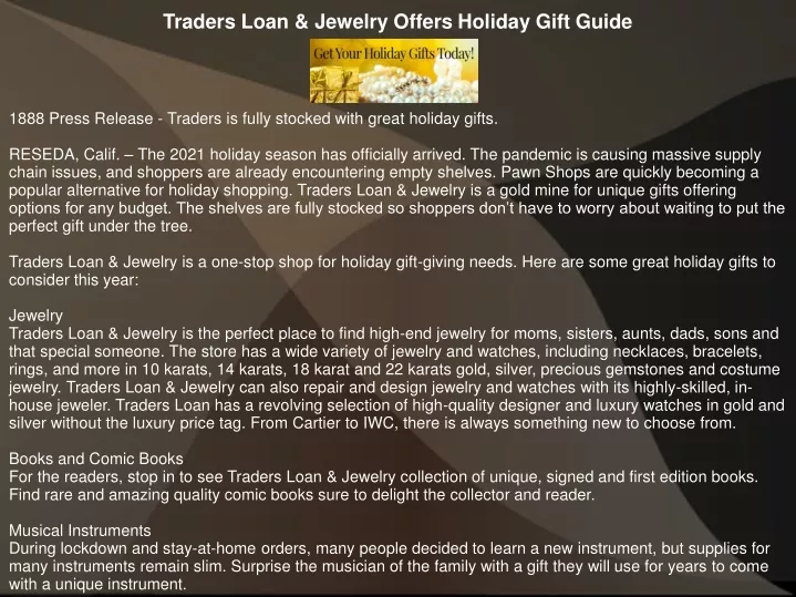 traders loan jewelry offers holiday gift guide n.
