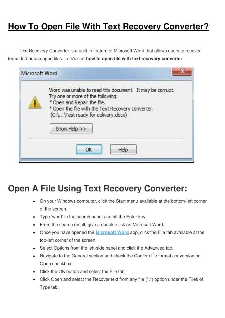 Text recovery converter word 2016 free download