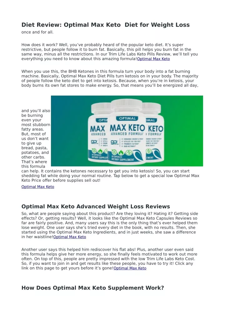diet review optimal max keto diet for weight loss n.