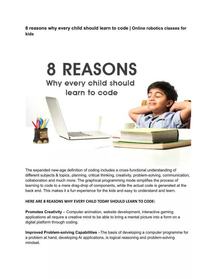 PPT - 8 reasons why every child should learn to code _ Online robotics ...