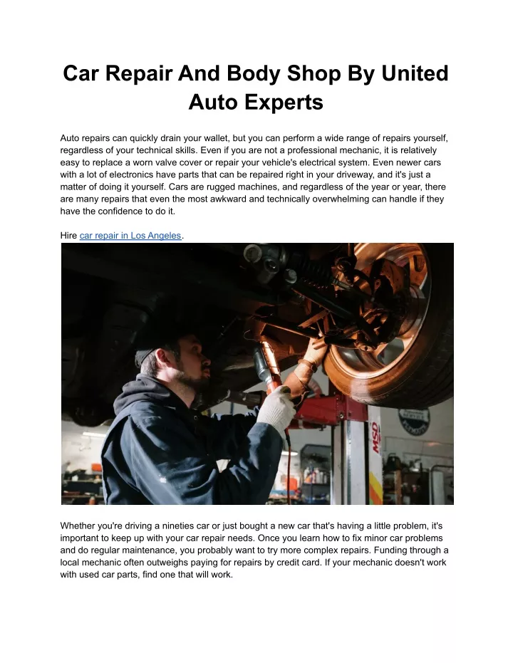 PPT Car Repair And Body Shop By United Auto Experts PowerPoint Presentation ID11001718