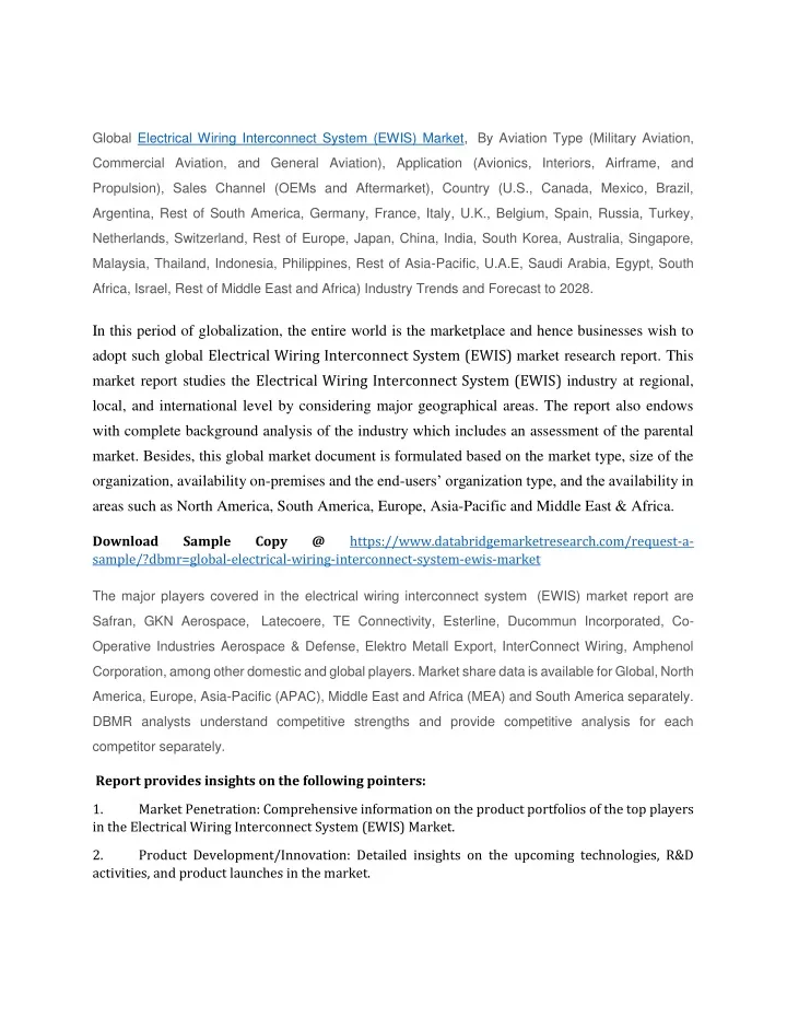 PPT - Electrical Wiring Interconnect System (EWIS) Market PowerPoint