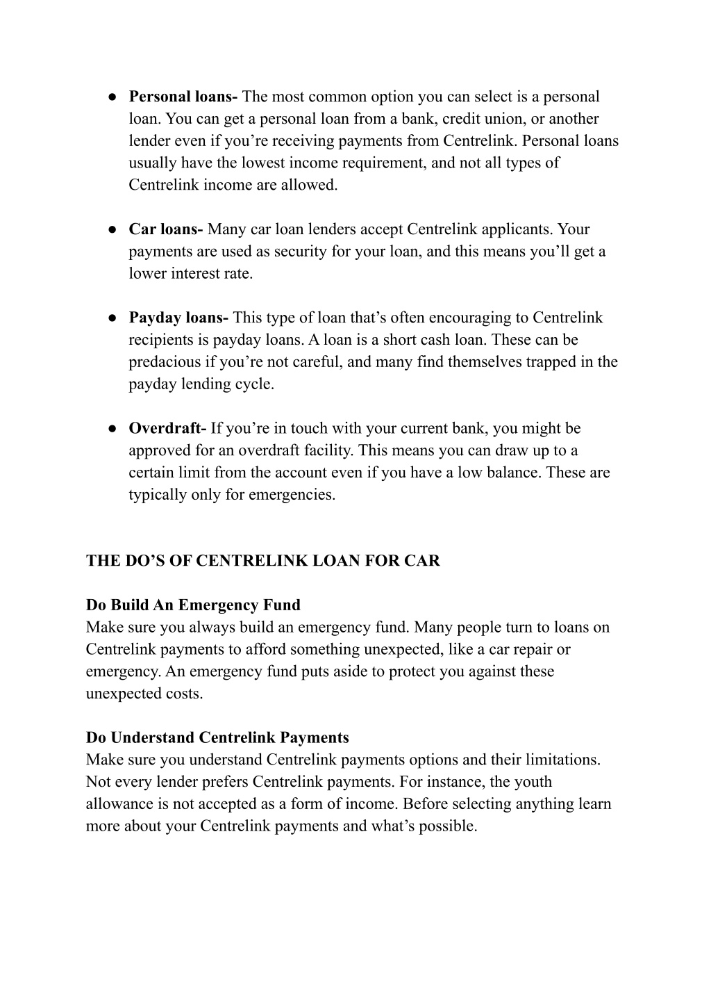 PPT Some do’s and don’ts for Centrelink loan for car PowerPoint Presentation ID11003984
