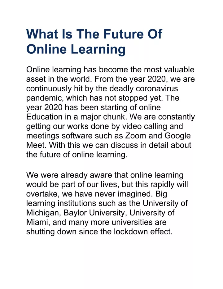 future of online education ppt