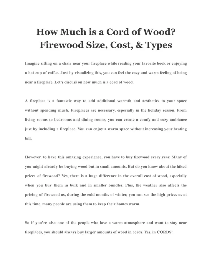 PPT - How Much is a Cord of Wood? Firewood Size, Cost, & Types ...