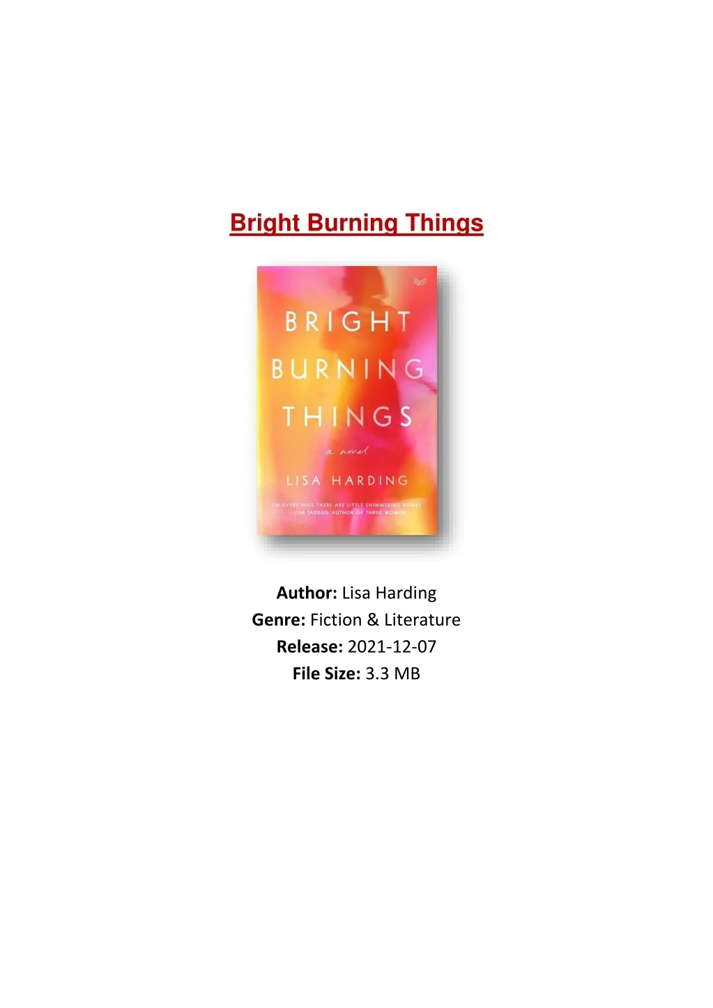 PPT [PDF] Free Download Bright Burning Things By Lisa Harding