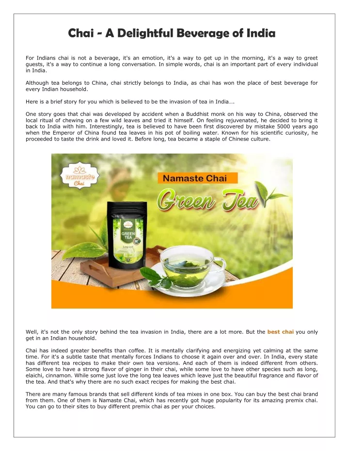 PPT - Chai - A Delightful Beverage of India | Namaste Chai PowerPoint ...