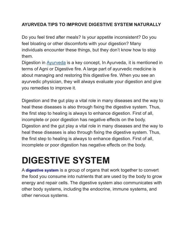 PPT AYURVEDA TIPS TO IMPROVE DIGESTIVE SYSTEM NATURALLY PowerPoint