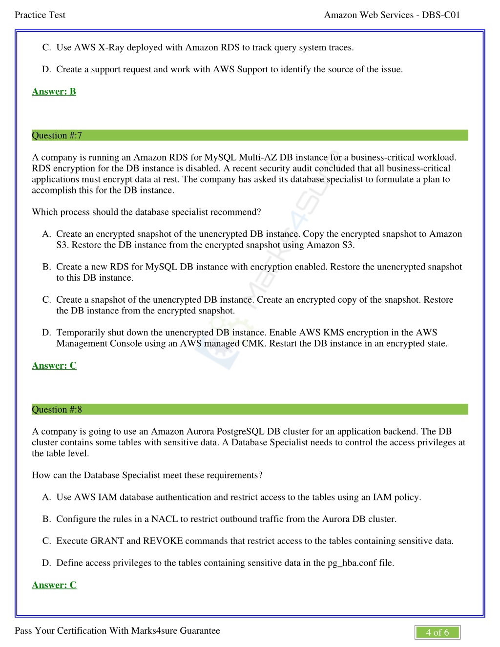 Valid Exam DBS-C01 Registration