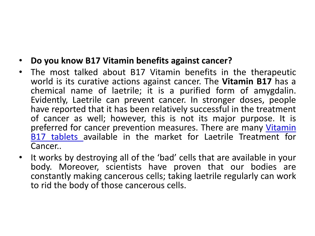 Ppt Cancer And Vitamin B17 Is The Cure For Cancer In Almonds Powerpoint Presentation Id 3627