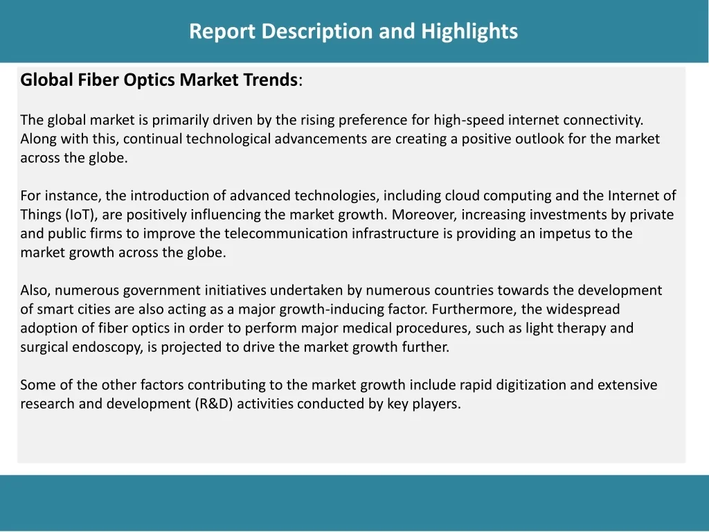 PPT Fiber Optics Market PDF, Size, Share, Trends, Industry Scope 2021