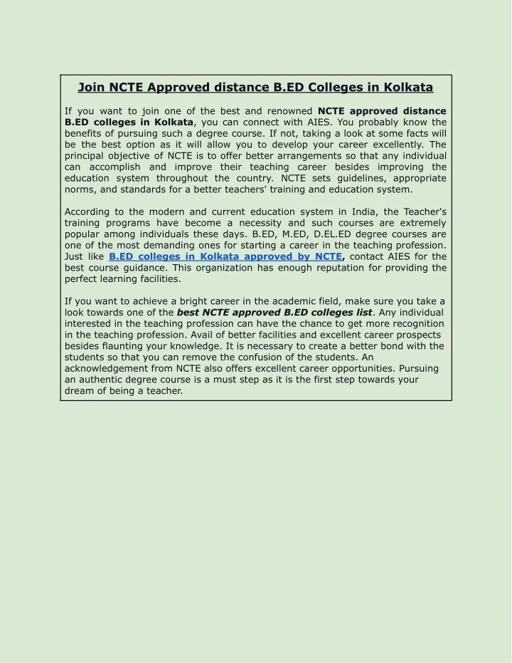 PPT Join NCTE Approved Distance B ED Colleges In Kolkata PowerPoint 