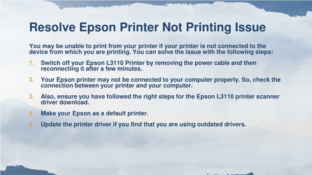 PPT How To Resolve Epson Printer Not Printing Issue PowerPoint