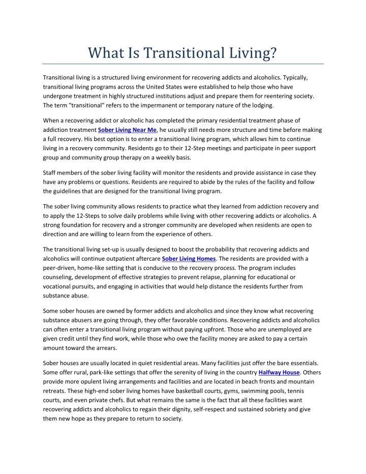 PPT What Is Transitional Living PowerPoint Presentation Free 