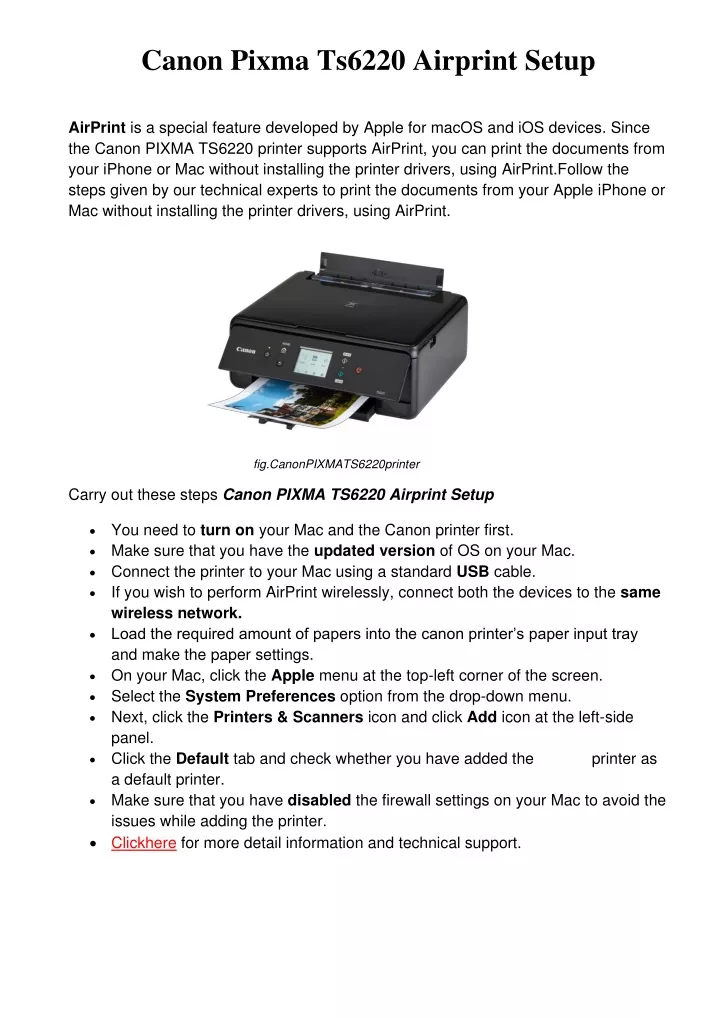 PPT - Simple Steps To Fix Canon Pixma Ts6220 Airprint Setup Problems ...