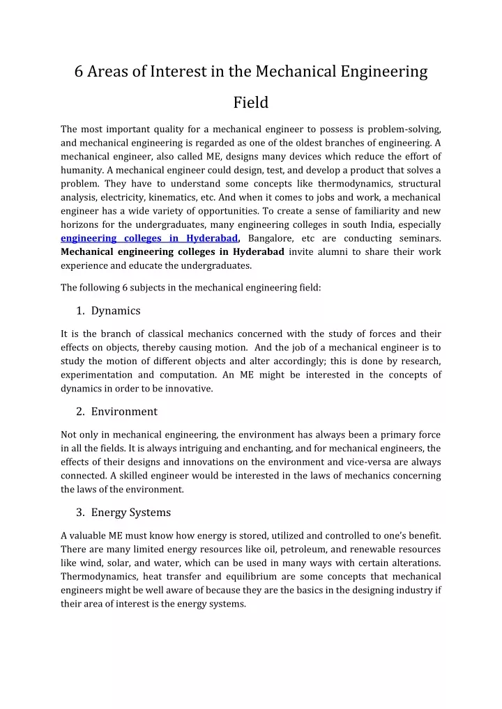 PPT - 6 Areas of Interest in the Mechanical Engineering PowerPoint ...