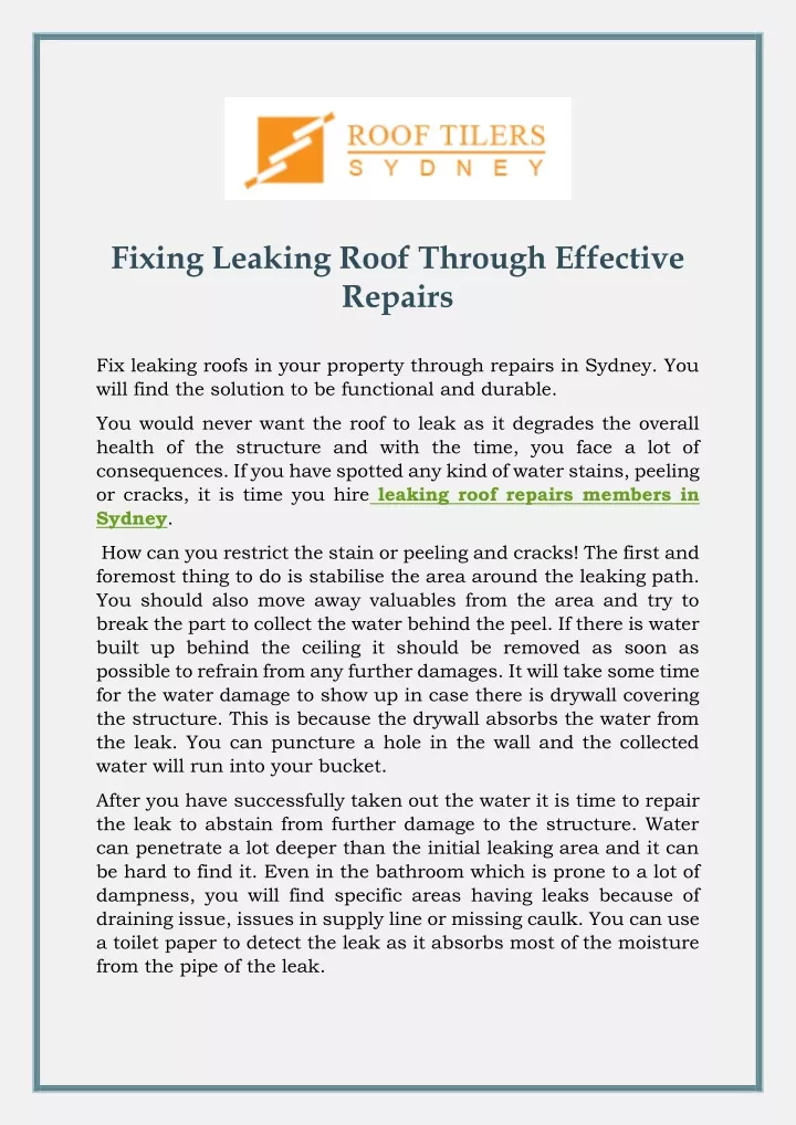 fixing leaking roof through effective repairs n.