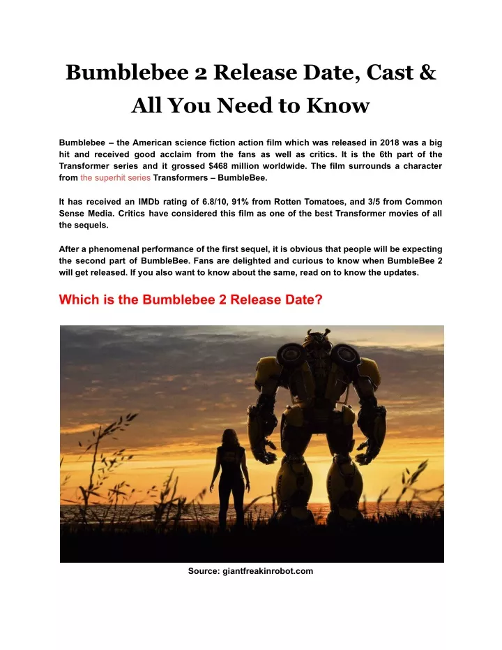 PPT Bumblebee 2 Release Date, Cast & All You Need to Know PowerPoint