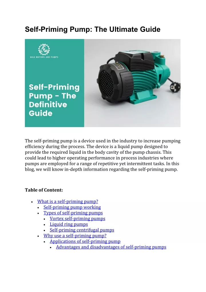 PPT - Self-Priming Pump The Ultimate Guide PowerPoint Presentation ...