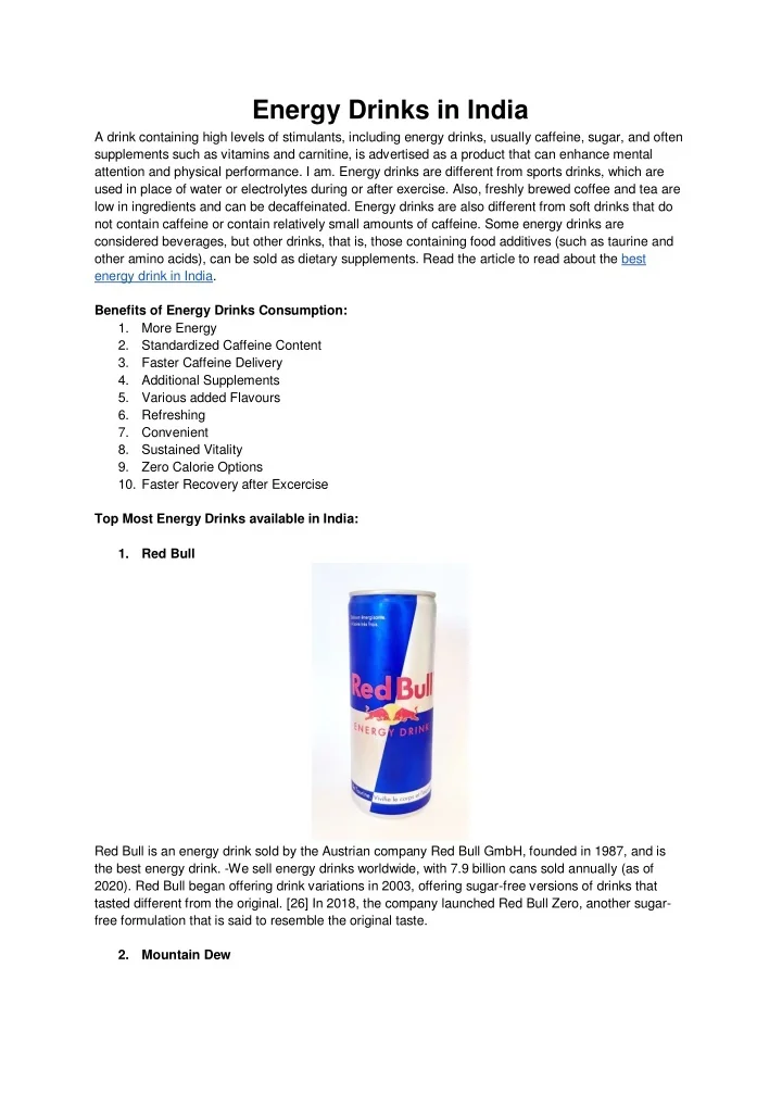 PPT Energy Drinks in India PowerPoint Presentation, free download