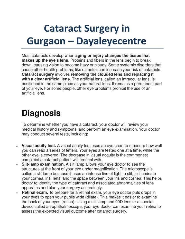 PPT Cataract Surgery in Gurgaon Dayaleyecentre PowerPoint