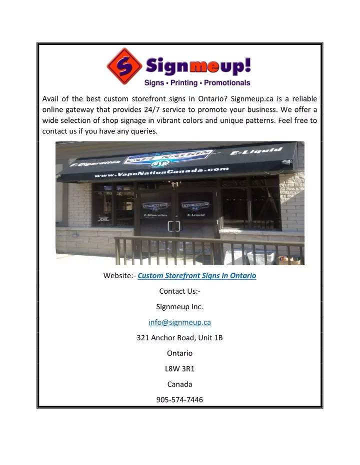 PPT Custom Storefront Signs In Ontario Signmeup Ca PowerPoint   Avail Of The Best Custom Storefront Signs N 