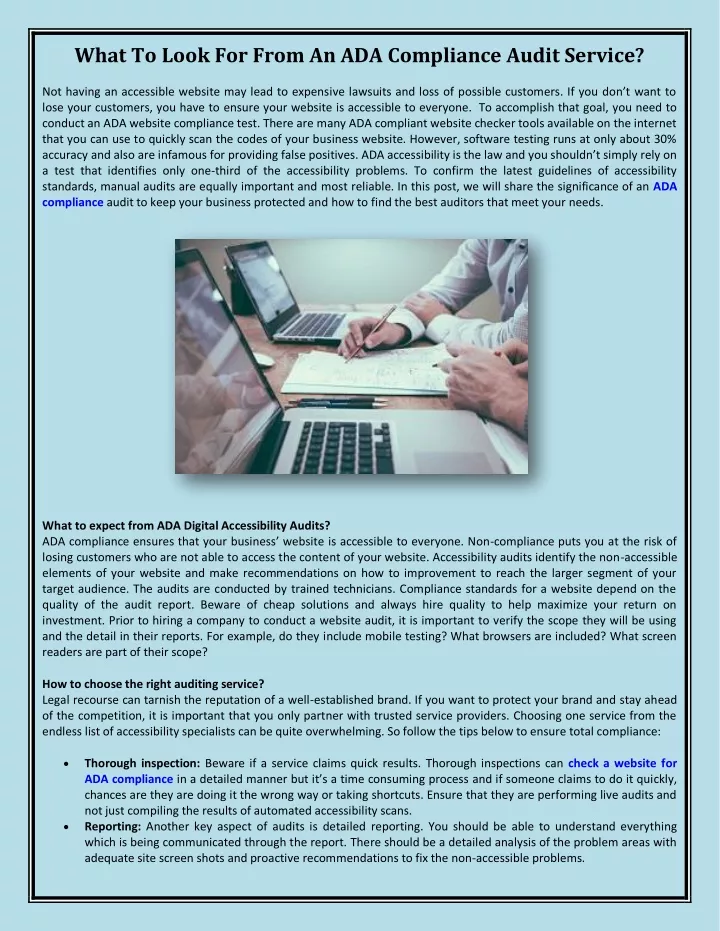 PPT What To Look For From An ADA Compliance Audit Service? PowerPoint