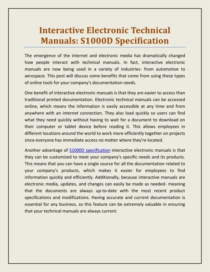PPT Interactive Electronic Technical Manuals S1000D Specification