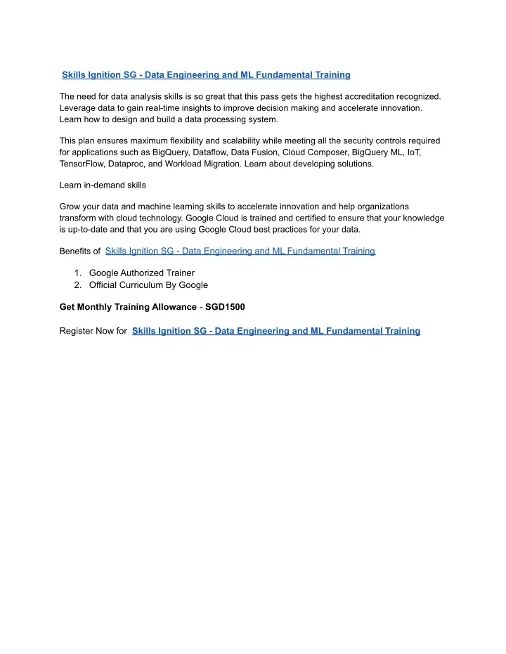 PPT Skills Ignition SG Data Engineering and ML Fundamental