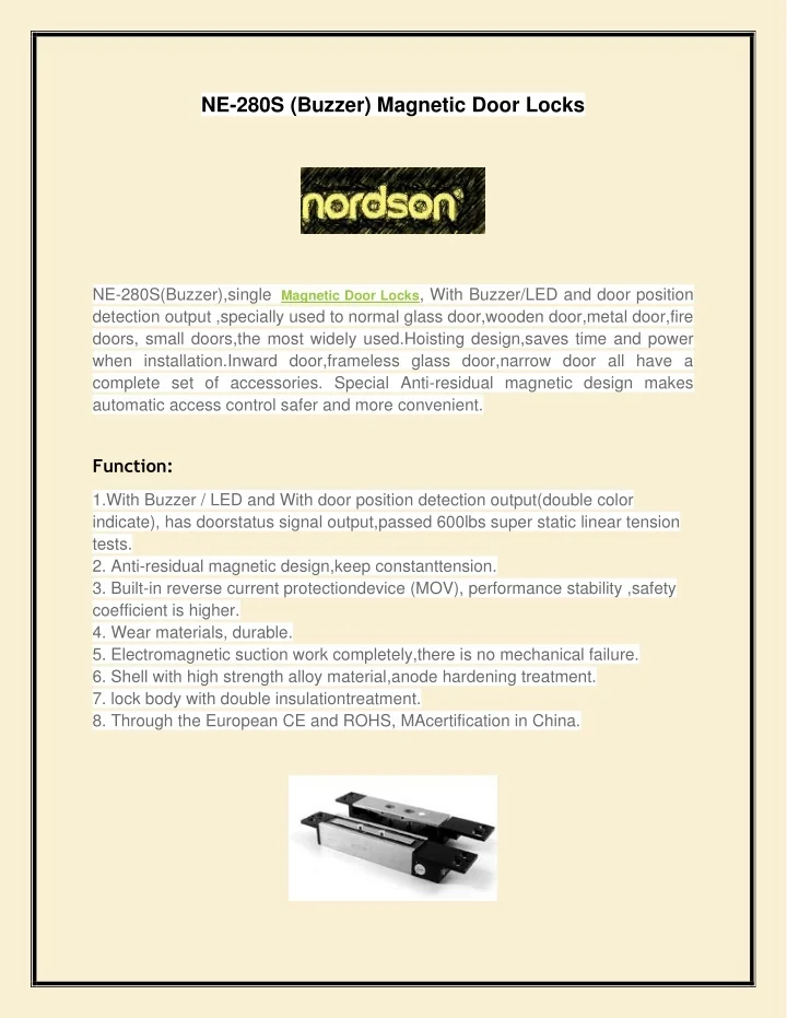 PPT NE280S(Buzzer) Door Locks PowerPoint Presentation, free