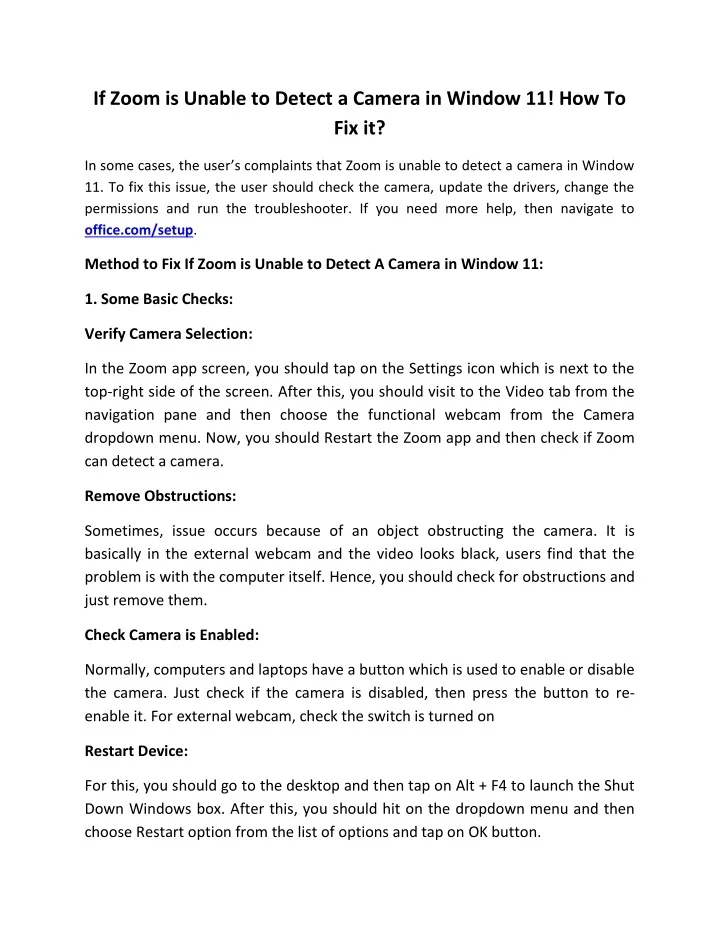 PPT Fix If Zoom is Unable to Detect A Camera in Window 11