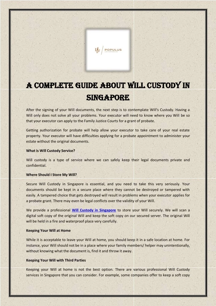 PPT A Complete Guide About Will Custody In Singapore PowerPoint