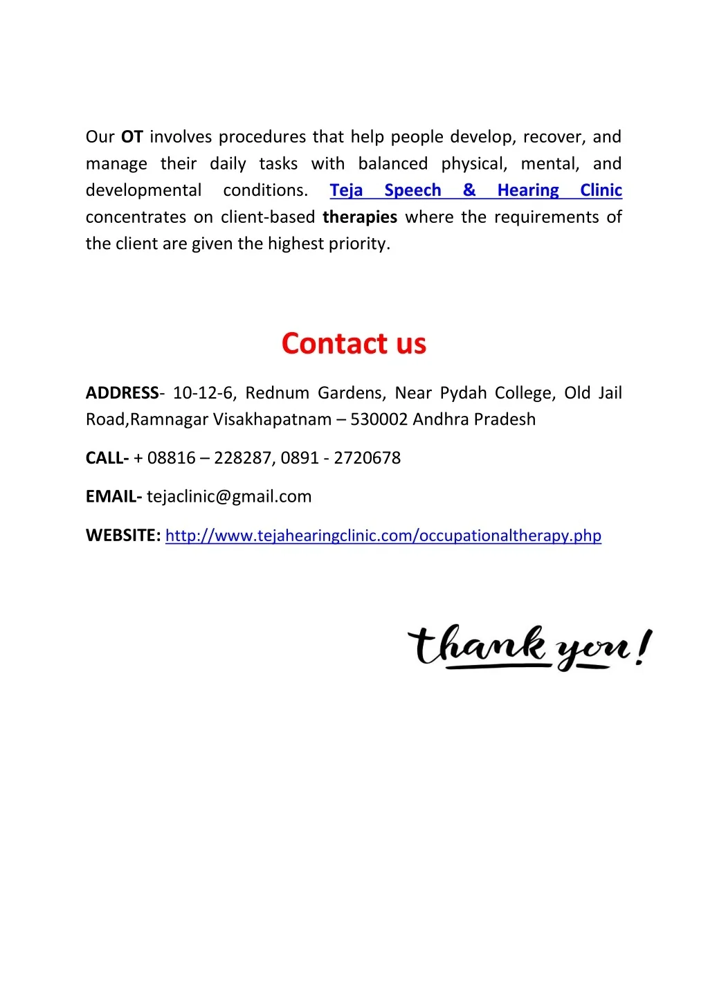 PPT Teja Speech Hearing Clinic Best Occupational therapy clinic in