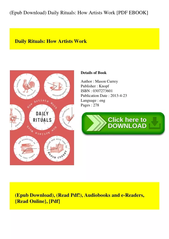 PPT (Epub Download) Daily Rituals How Artists Work [PDF