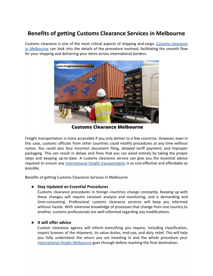 Ppt Benefits Of Getting Customs Clearance Services In Melbourne