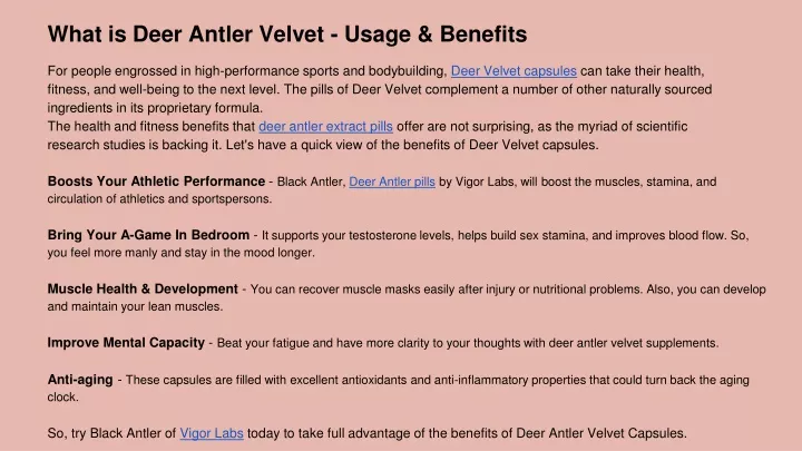 What Is Deer Antler Velvet Usage Benefits N 